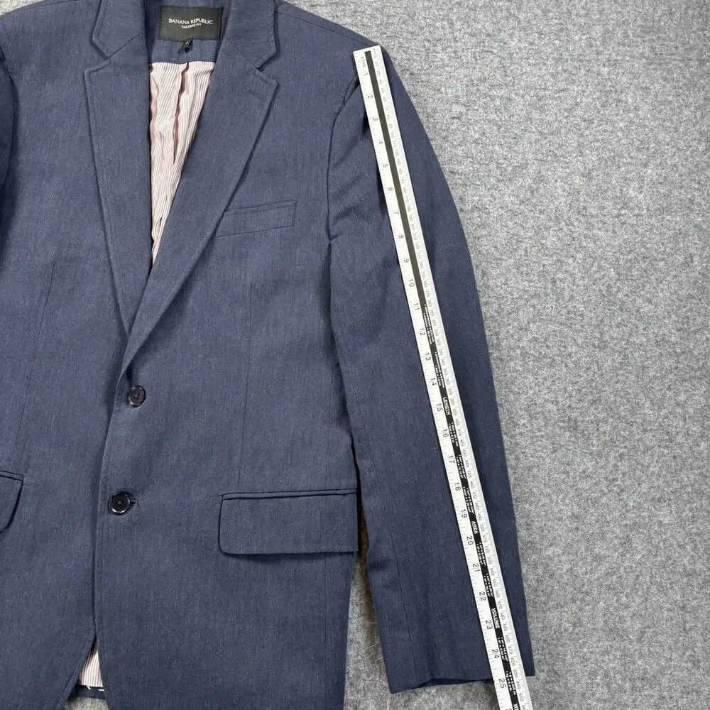 Banana Republic Mens 38R Tailored Fit Navy Blue Herringbone Cotton Blazer Jacket